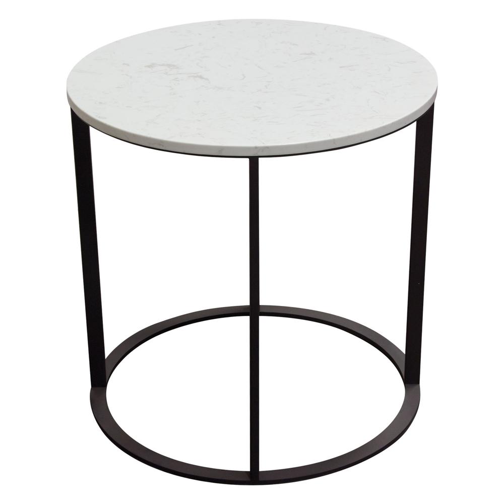 Surface Round End Table w/ Engineered Marble Top & Black Powder Coated Metal Base. Picture 17