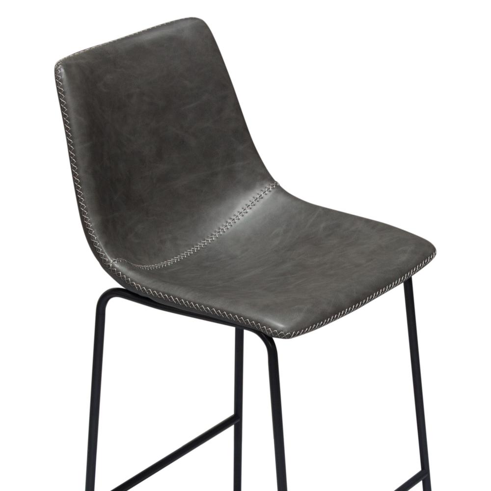 Theo Set of (2) Bar Height Chairs in Weathered Grey Leatherette w/ Black Metal Base. Picture 26