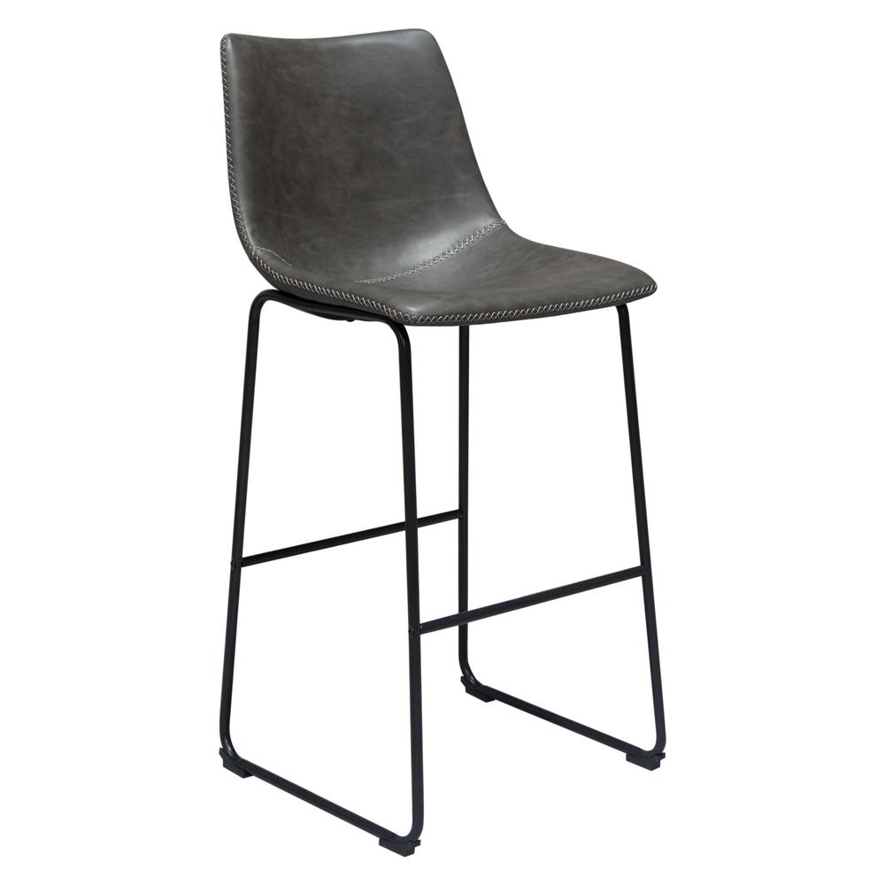 Theo Set of (2) Bar Height Chairs in Weathered Grey Leatherette w/ Black Metal Base. Picture 28