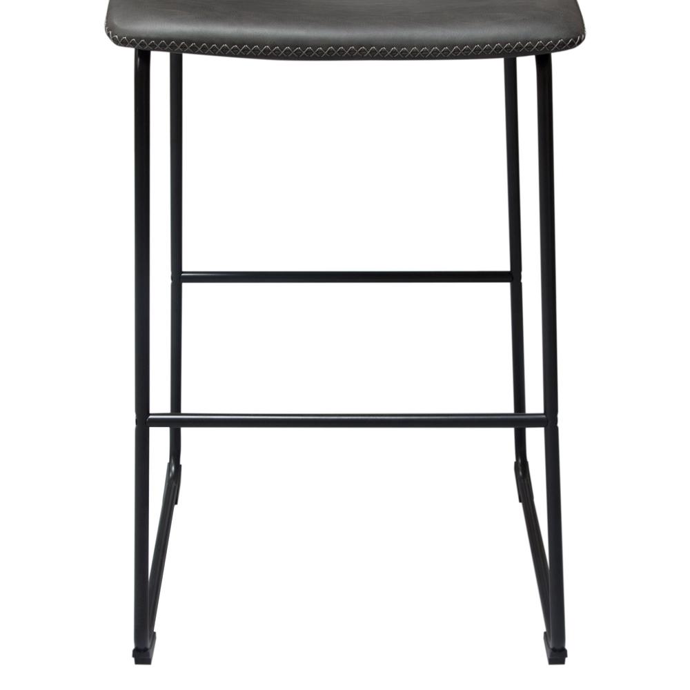 Theo Set of (2) Bar Height Chairs in Weathered Grey Leatherette w/ Black Metal Base. Picture 22