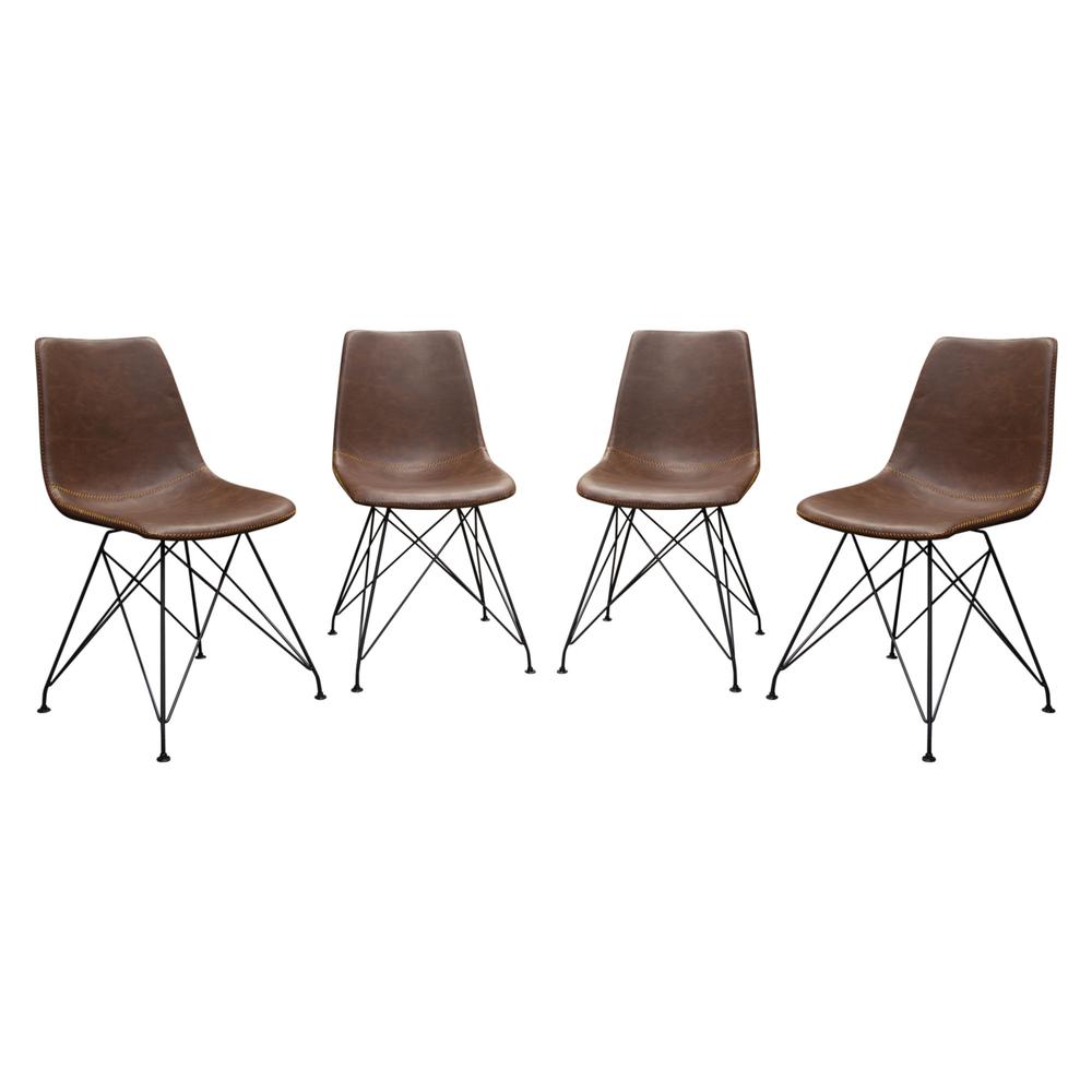 Theo Set of (4) Dining Chairs in Chocolate Leatherette w/ Black Metal Base. Picture 1