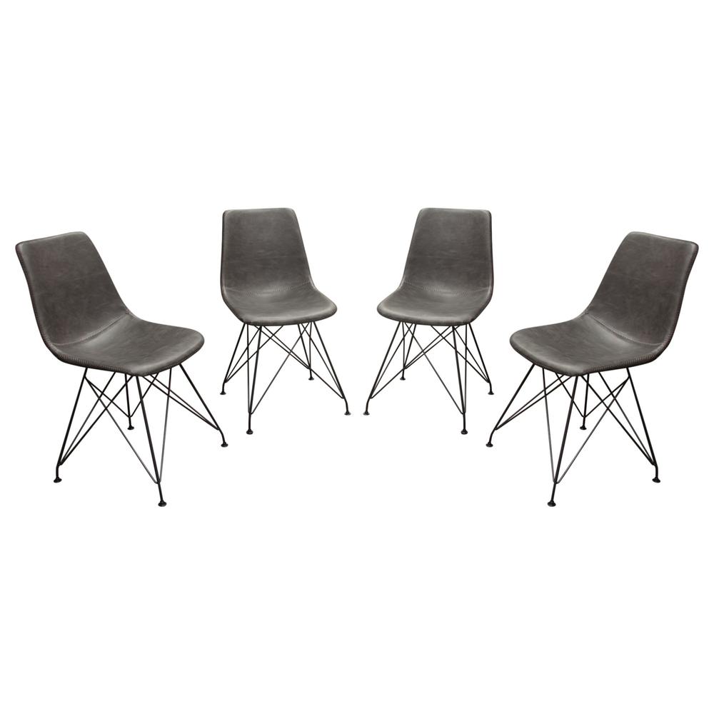 Theo Set of (4) Dining Chairs in Grey Leatherette w/ Black Metal Base. Picture 1
