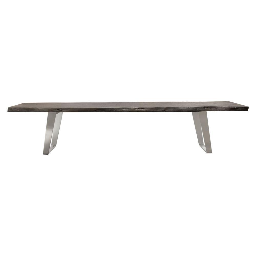 Titan Solid Acacia Wood Accent Bench in Espresso Finish w/ Silver Metal Inlay & Base. Picture 1
