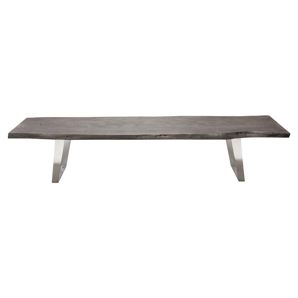 Titan Solid Acacia Wood Accent Bench in Espresso Finish w/ Silver Metal Inlay & Base. Picture 26