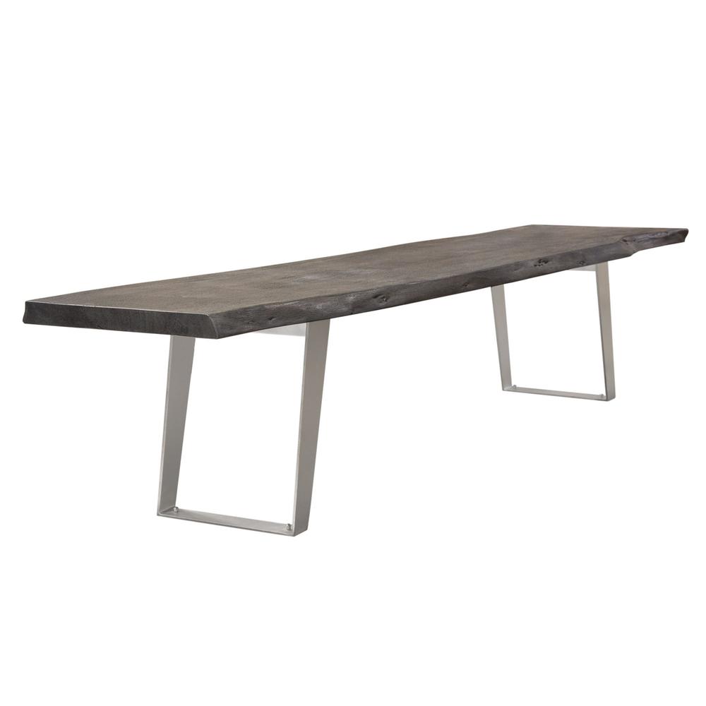 Titan Solid Acacia Wood Accent Bench in Espresso Finish w/ Silver Metal Inlay & Base. Picture 19
