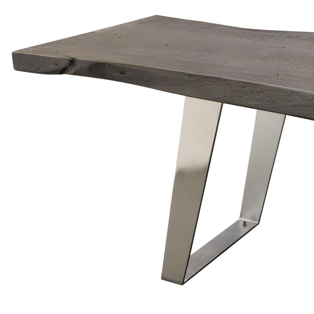 Titan Solid Acacia Wood Accent Bench in Espresso Finish w/ Silver Metal Inlay & Base. Picture 17