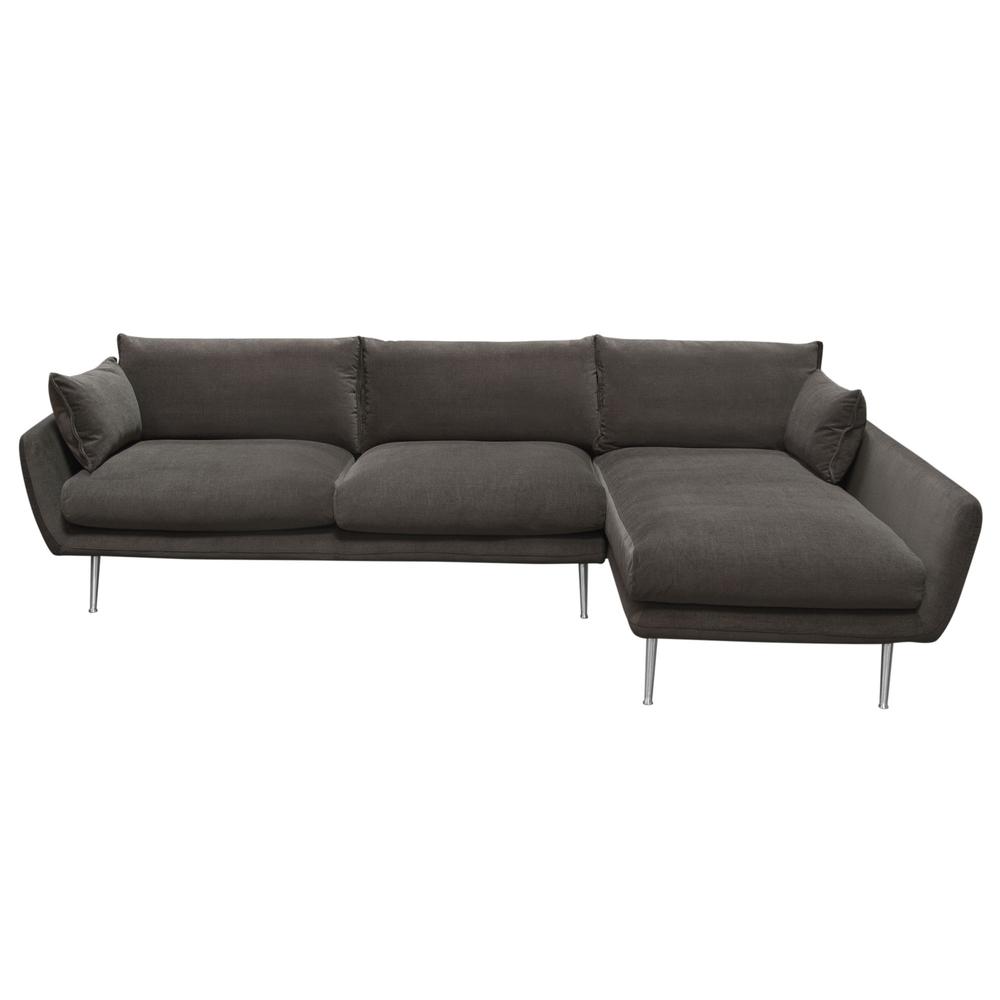 Vantage RF 2PC Sectional in Iron Grey Fabric w/ Brushed Metal Legs. Picture 1