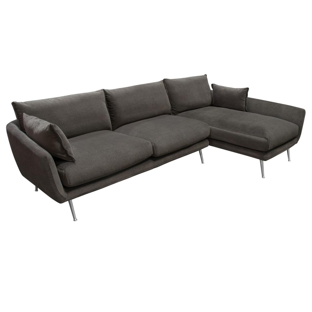 Vantage RF 2PC Sectional in Iron Grey Fabric w/ Brushed Metal Legs. Picture 20