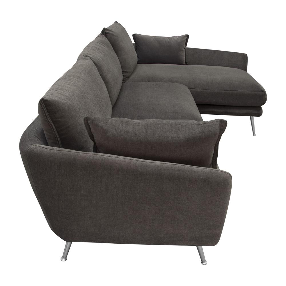 Vantage RF 2PC Sectional in Iron Grey Fabric w/ Brushed Metal Legs. Picture 18