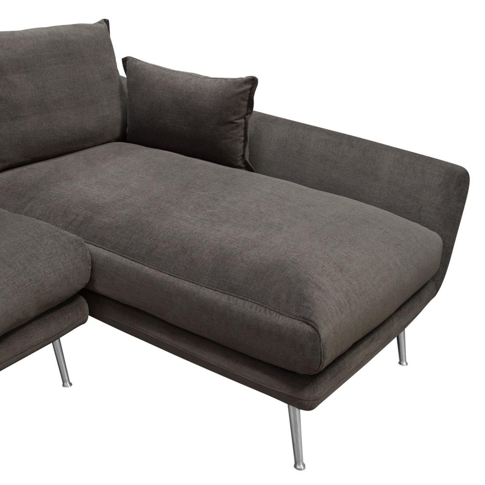 Vantage RF 2PC Sectional in Iron Grey Fabric w/ Brushed Metal Legs. Picture 14