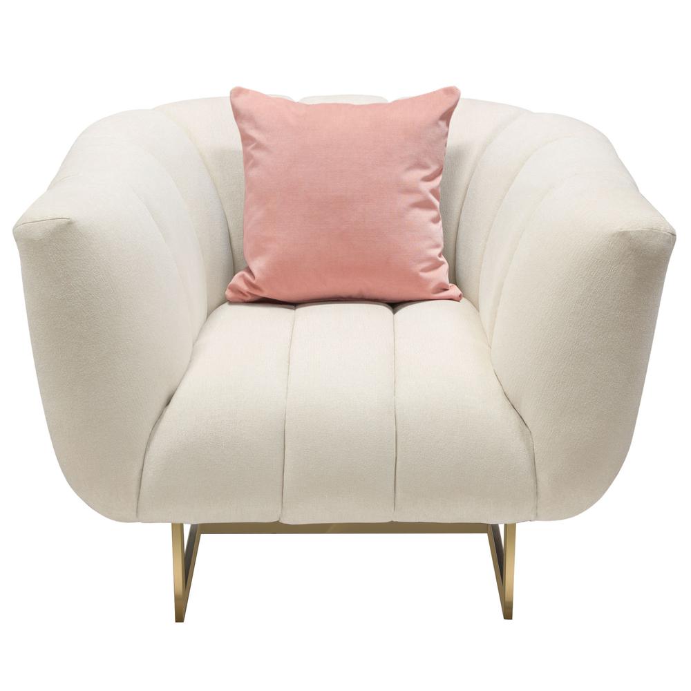 Venus Cream Fabric Chair w/ Contrasting Pillows & Gold Finished Metal Base. Picture 1