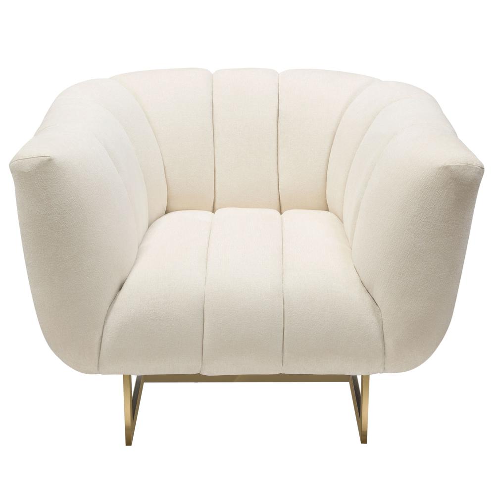 Venus Cream Fabric Chair w/ Contrasting Pillows & Gold Finished Metal Base. Picture 20