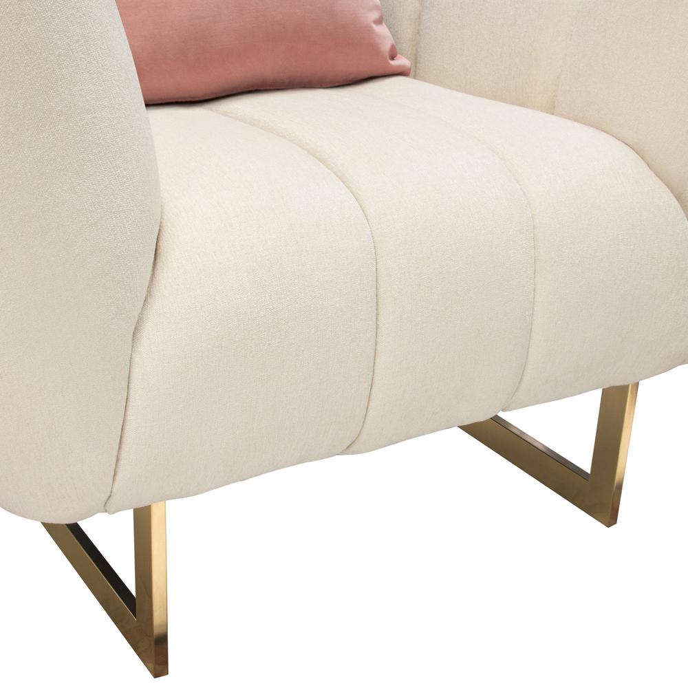 Venus Cream Fabric Chair w/ Contrasting Pillows & Gold Finished Metal Base. Picture 25