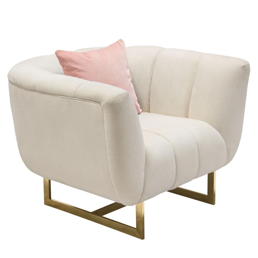 Venus Cream Fabric Chair w/ Contrasting Pillows & Gold Finished Metal Base. Picture 23