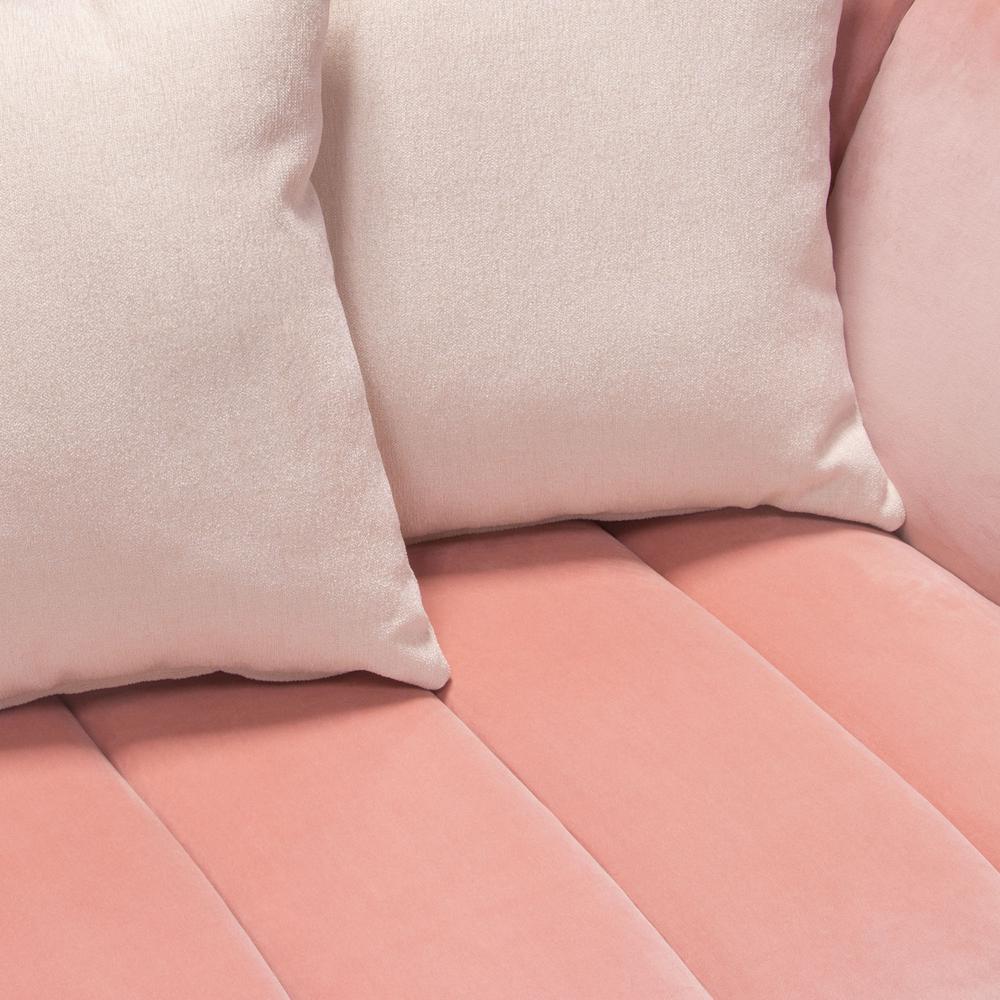 Sofa in Blush Pink Velvet w/ Contrasting Pillows & Gold Finished Metal Base. Picture 23