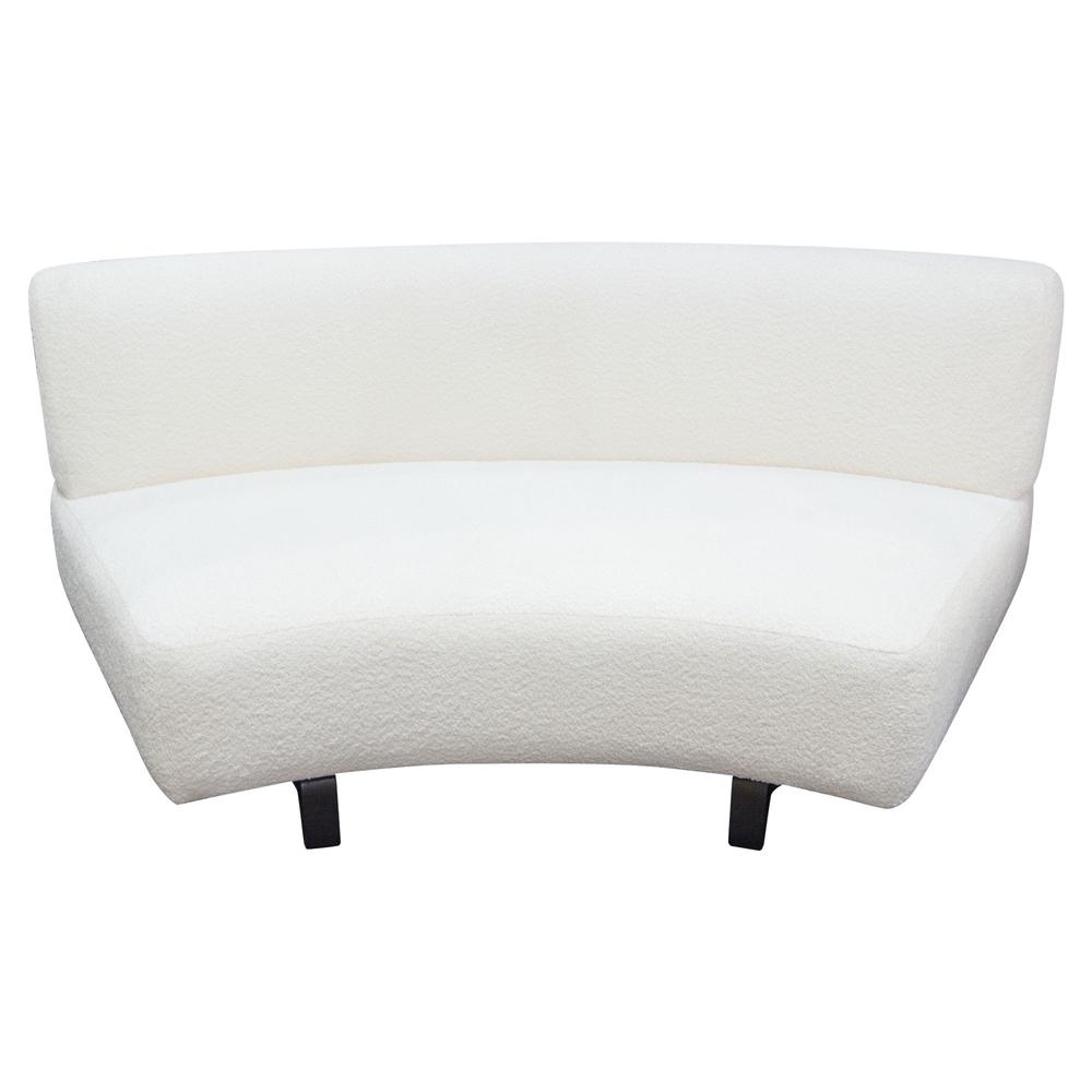 Vesper Curved Armless Sofa in Faux White Shearling w/ Black Wood Leg Base by Diamond Sofa. Picture 1