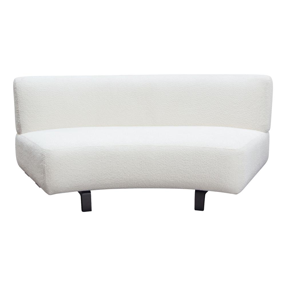 Vesper Curved Armless Sofa in Faux White Shearling w/ Black Wood Leg Base by Diamond Sofa. Picture 11