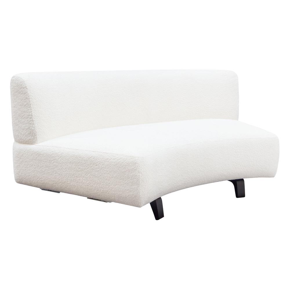 Vesper Curved Armless Sofa in Faux White Shearling w/ Black Wood Leg Base by Diamond Sofa. Picture 14