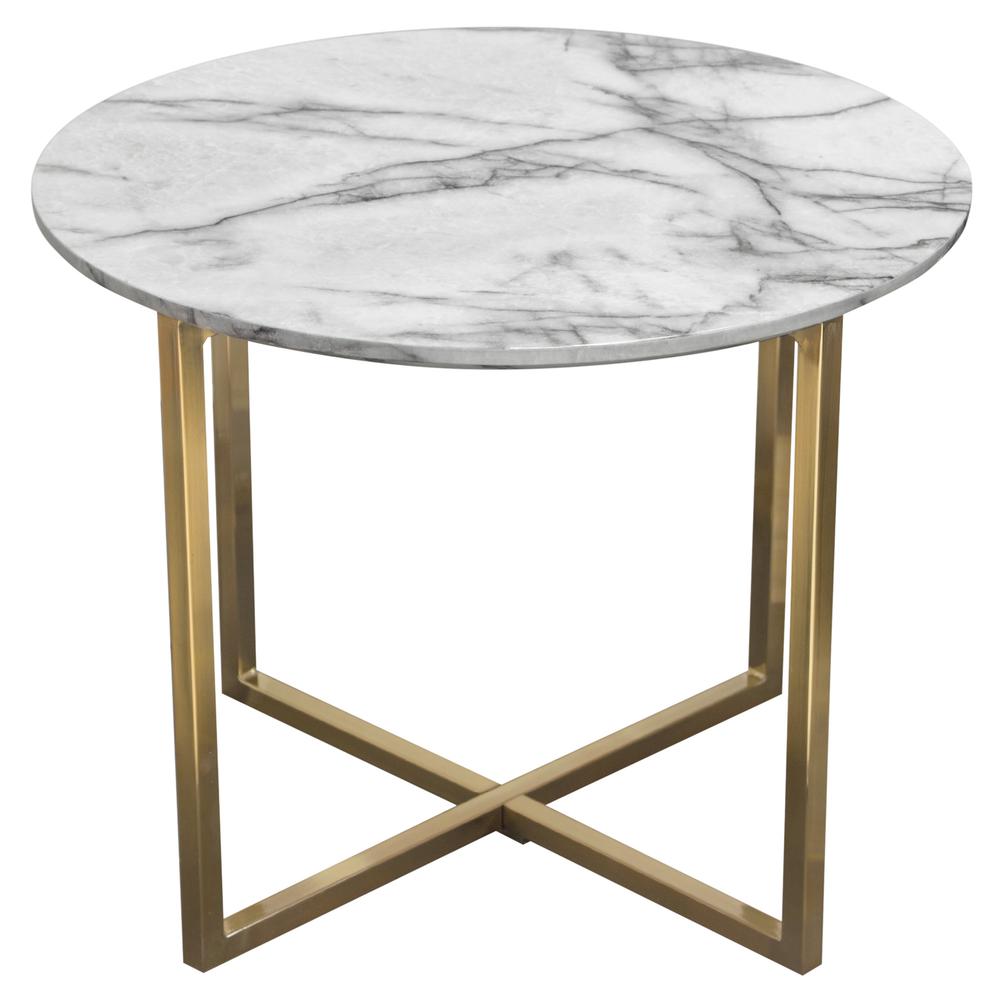 Vida 24" Round End Table w/ Faux Marble Top and Brushed Gold Metal Frame. Picture 1