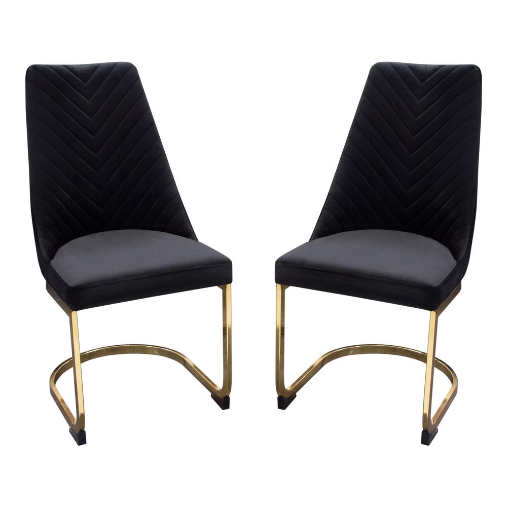 Vogue Set of (2) Dining Chairs in Black Velvet with Polished Gold Metal Base by Diamond Sofa. Picture 1