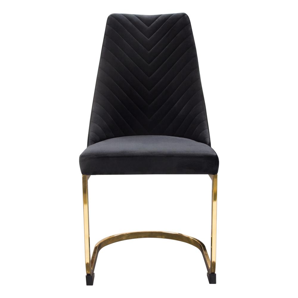 Vogue Set of (2) Dining Chairs in Black Velvet with Polished Gold Metal Base by Diamond Sofa. Picture 18