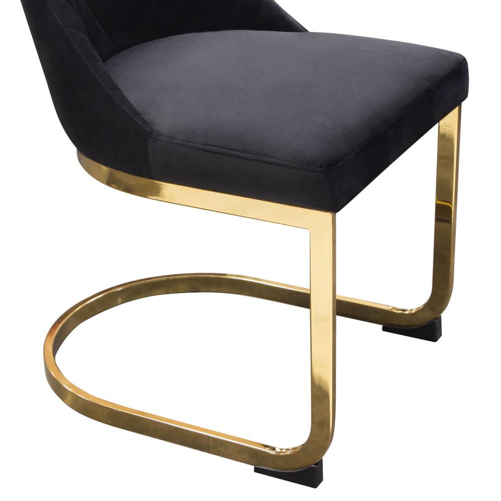 Vogue Set of (2) Dining Chairs in Black Velvet with Polished Gold Metal Base by Diamond Sofa. Picture 19
