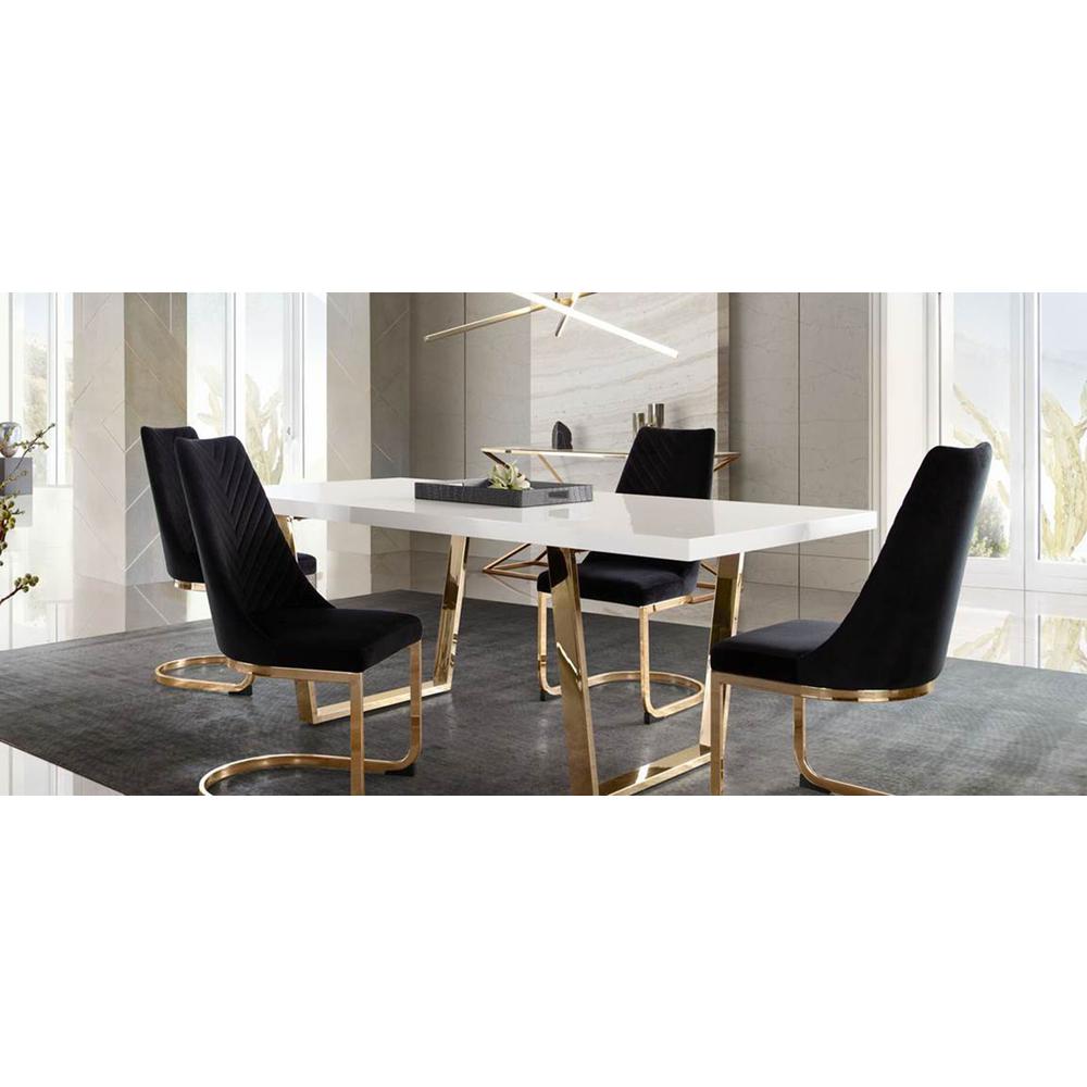 Vogue Set of (2) Dining Chairs in Black Velvet with Polished Gold Metal Base by Diamond Sofa. Picture 21