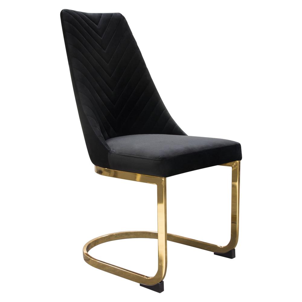 Vogue Set of (2) Dining Chairs in Black Velvet with Polished Gold Metal Base by Diamond Sofa. Picture 24