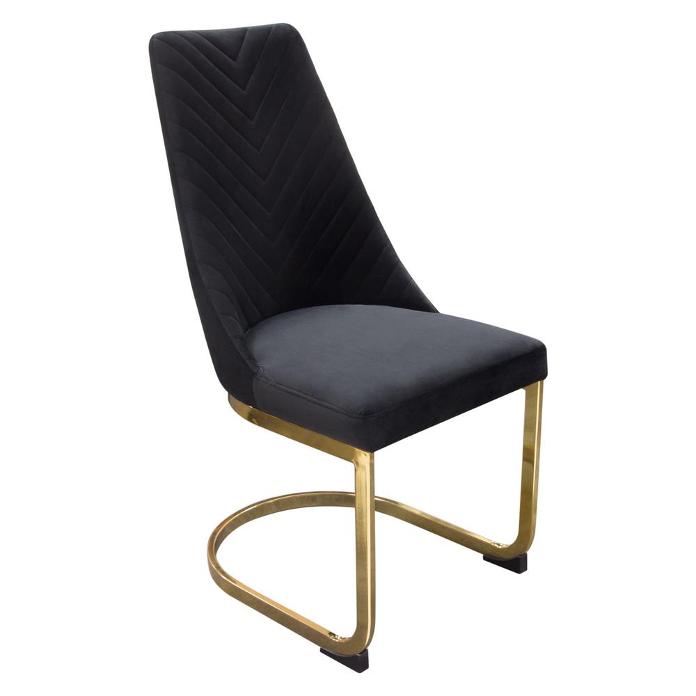 Vogue Set of (2) Dining Chairs in Black Velvet with Polished Gold Metal Base by Diamond Sofa. Picture 28