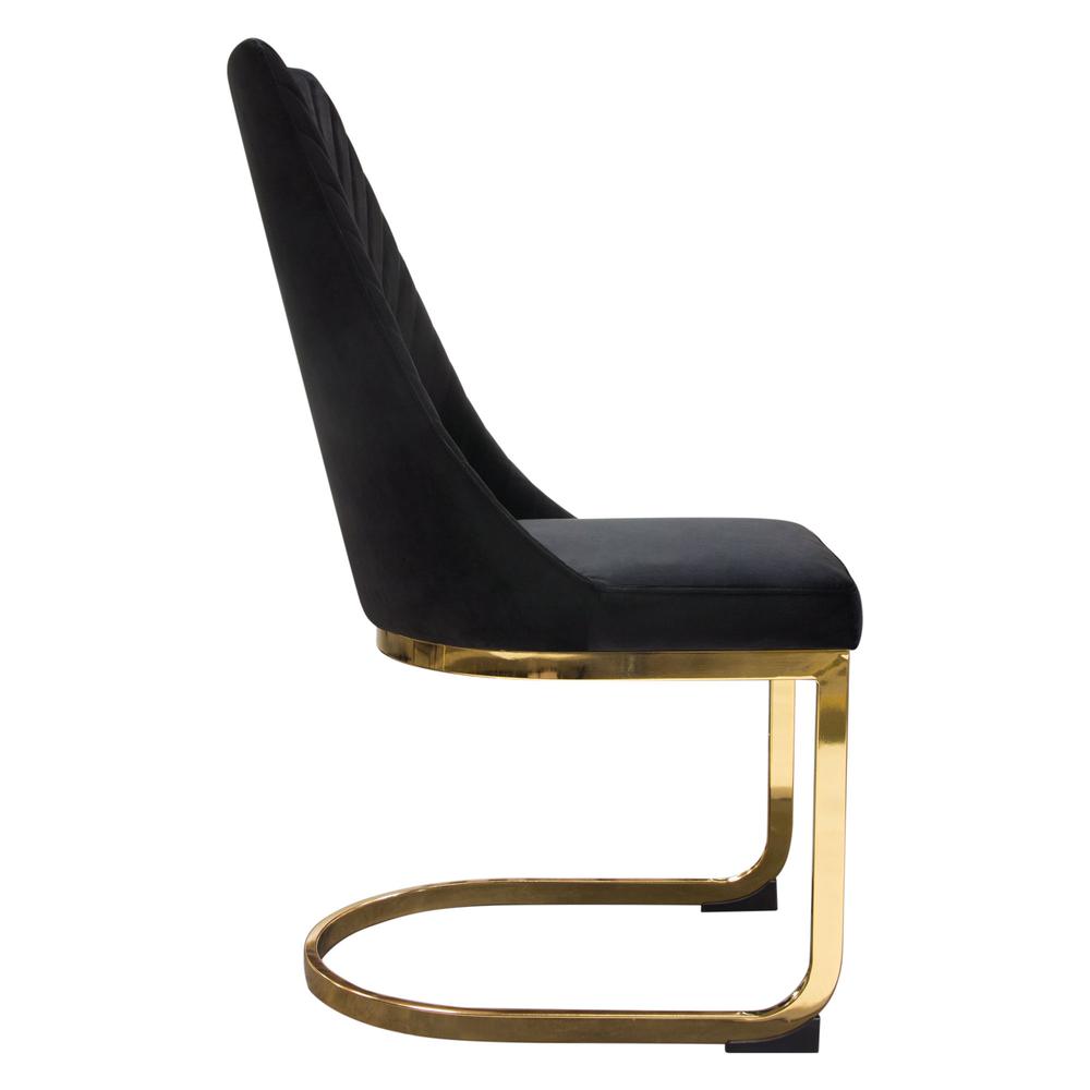 Vogue Set of (2) Dining Chairs in Black Velvet with Polished Gold Metal Base by Diamond Sofa. Picture 26