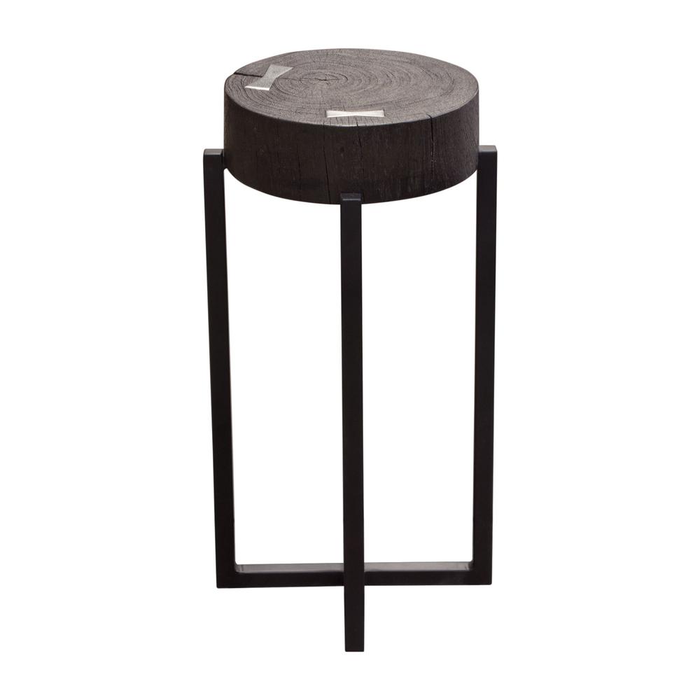 Alex Small 22" Accent Table with Solid Mango Wood Top in Espresso Finish w/ Silver Metal Inlay by Diamond Sofa. Picture 5