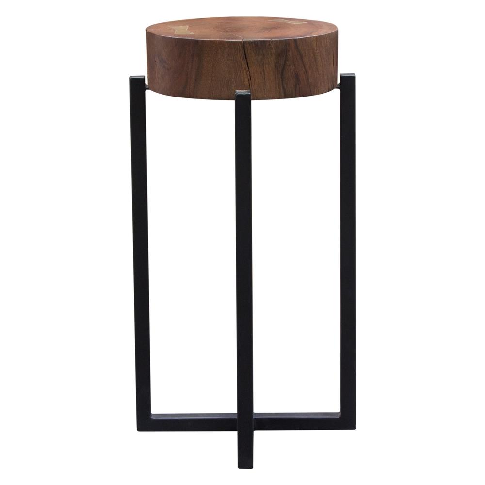 Alex Small 22" Accent Table with Solid Mango Wood Top in Walnut Finish w/ Gold Metal Inlay by Diamond Sofa. Picture 10