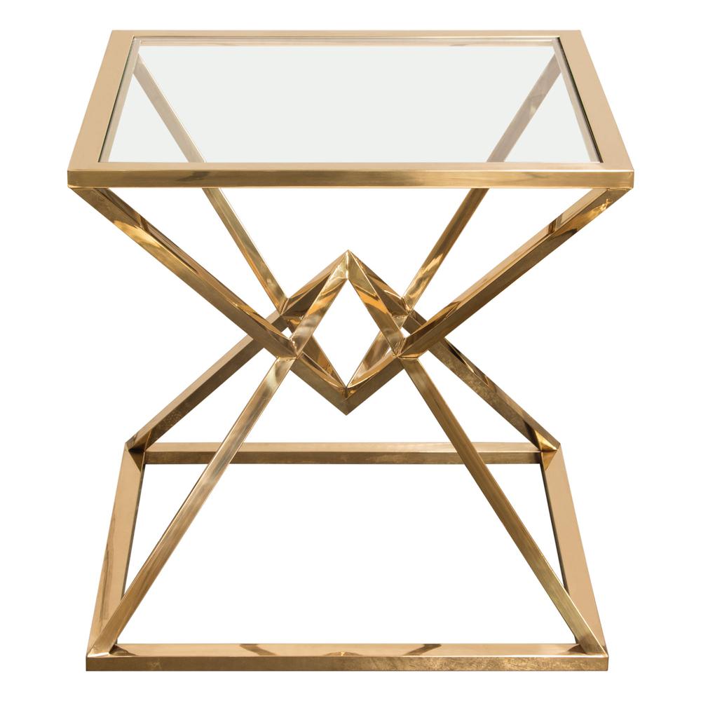 Aria Square Stainless Steel End Table w/ Polished Gold Finish Base & Clear, Tempered Glass Top by Diamond Sofa. Picture 9