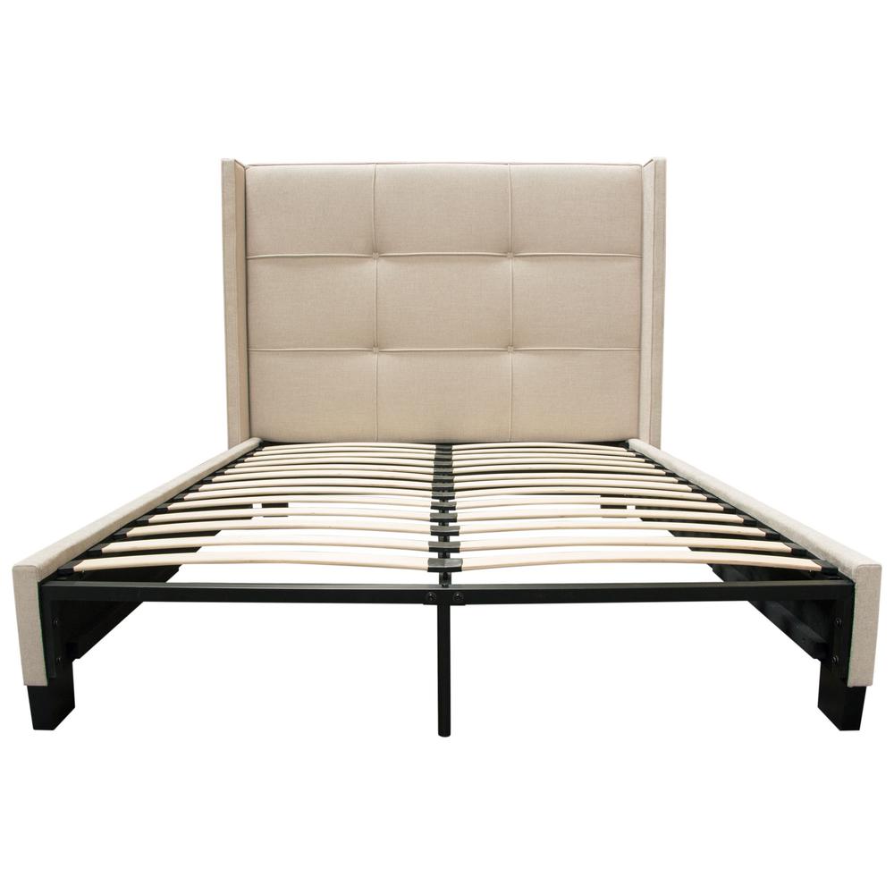 Beverly Eastern King Bed with Integrated Footboard Storage Unit & Accent Wings in Sand Fabric By Diamond Sofa. Picture 17