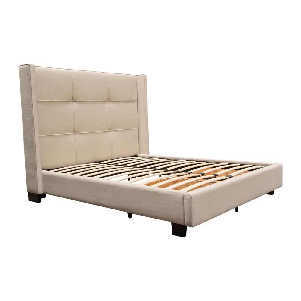 Beverly Eastern King Bed with Integrated Footboard Storage Unit & Accent Wings in Sand Fabric By Diamond Sofa. Picture 8
