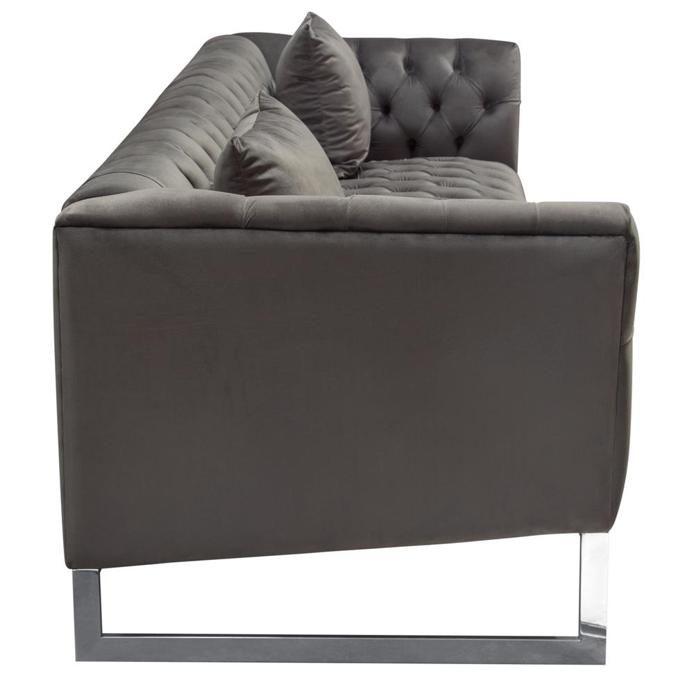 Crawford Tufted Sofa in Dusk Grey Velvet w/ Polished Metal Leg & Trim by Diamond Sofa. Picture 6