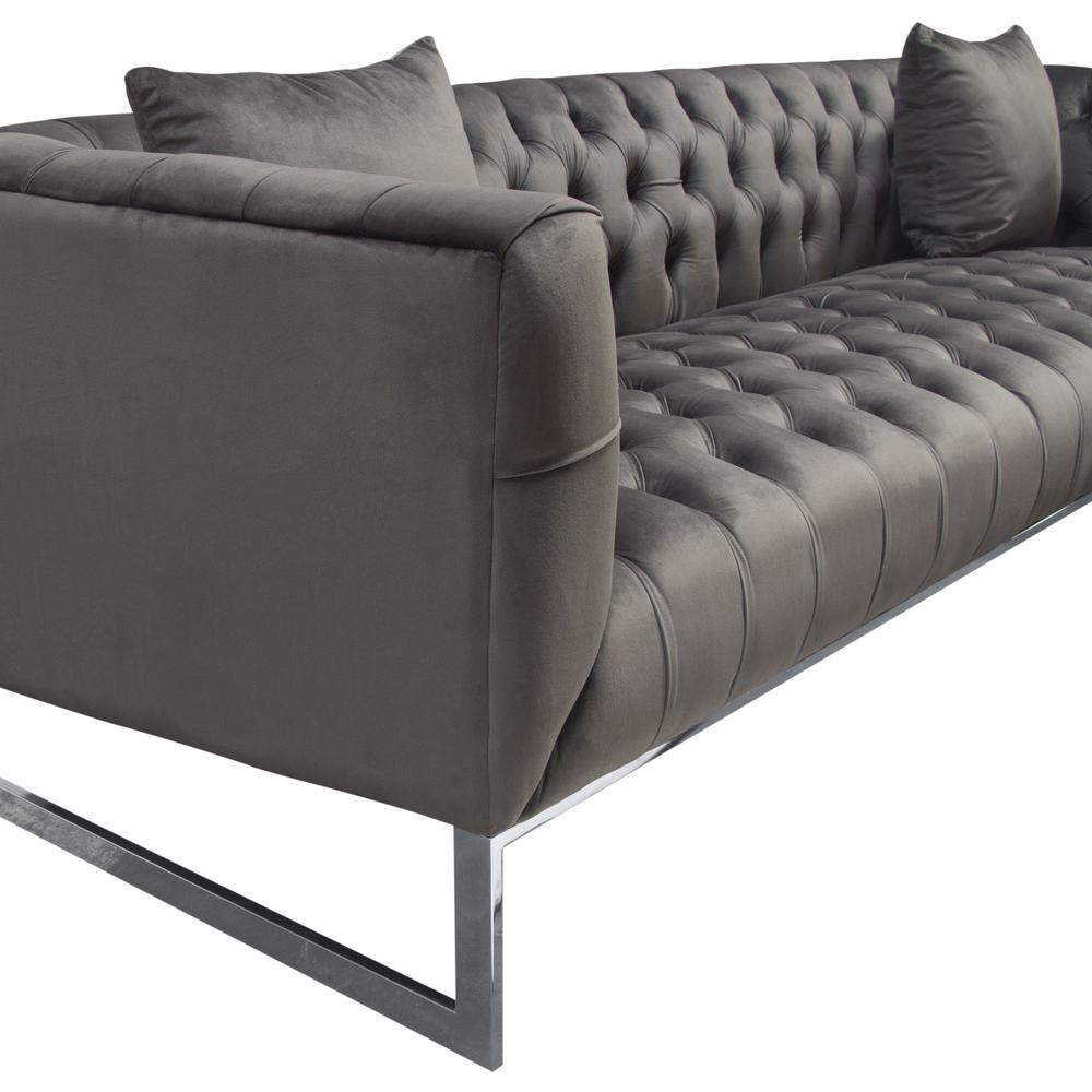 Crawford Tufted Sofa in Dusk Grey Velvet w/ Polished Metal Leg & Trim by Diamond Sofa. Picture 10