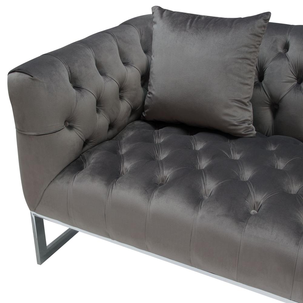 Crawford Tufted Sofa in Dusk Grey Velvet w/ Polished Metal Leg & Trim by Diamond Sofa. Picture 11
