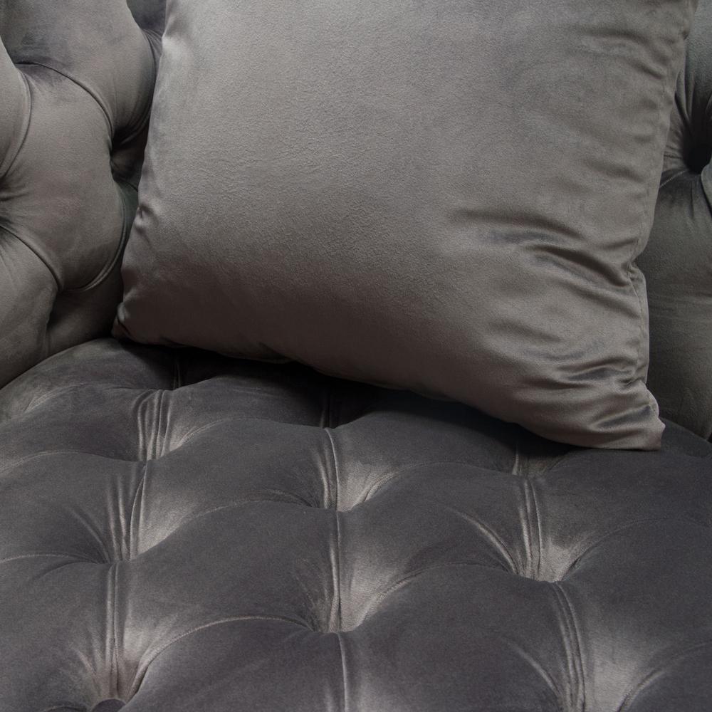 Crawford Tufted Sofa in Dusk Grey Velvet w/ Polished Metal Leg & Trim by Diamond Sofa. Picture 12