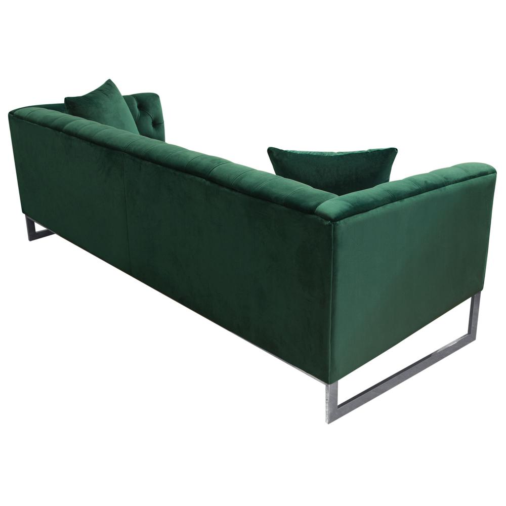 Crawford Tufted Sofa in Emerald Green Velvet w/ Polished Metal Leg & Trim