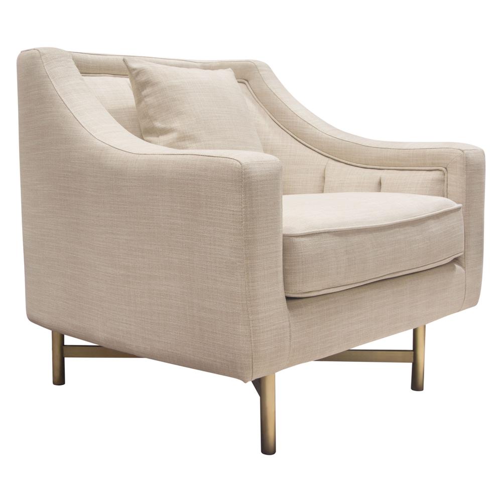 Croft Fabric Chair in Sand Linen Fabric w/ Accent Pillow and Gold Metal Criss-Cross Frame by Diamond Sofa. Picture 7