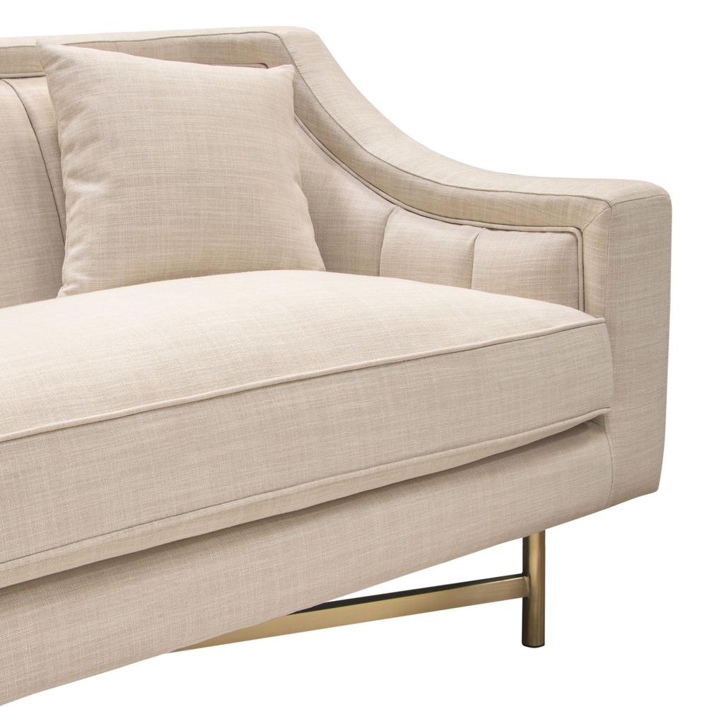 Croft Fabric Sofa in Sand Linen Fabric w/ Accent Pillows and Gold Metal Criss-Cross Frame by Diamond Sofa. Picture 6