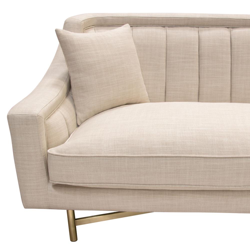 Croft Fabric Sofa in Sand Linen Fabric w/ Accent Pillows and Gold Metal Criss-Cross Frame by Diamond Sofa. Picture 9