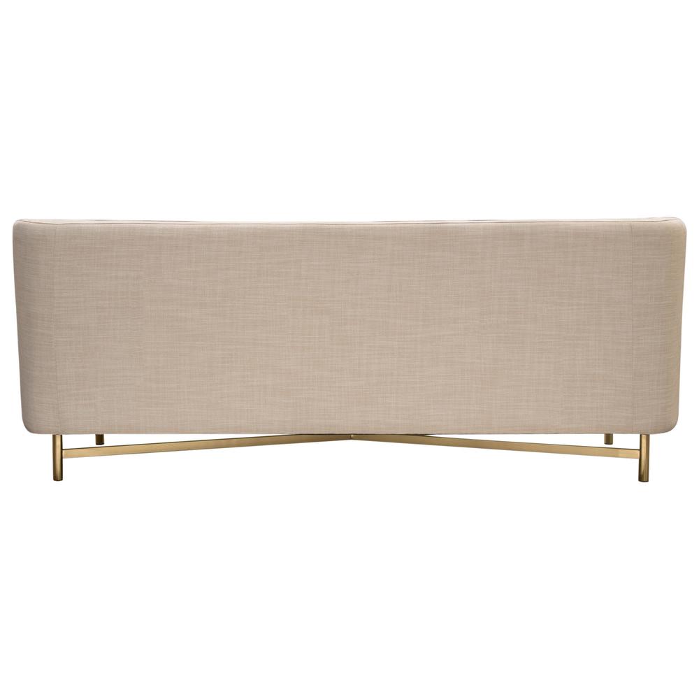 Croft Fabric Sofa in Sand Linen Fabric w/ Accent Pillows and Gold Metal Criss-Cross Frame by Diamond Sofa. Picture 2
