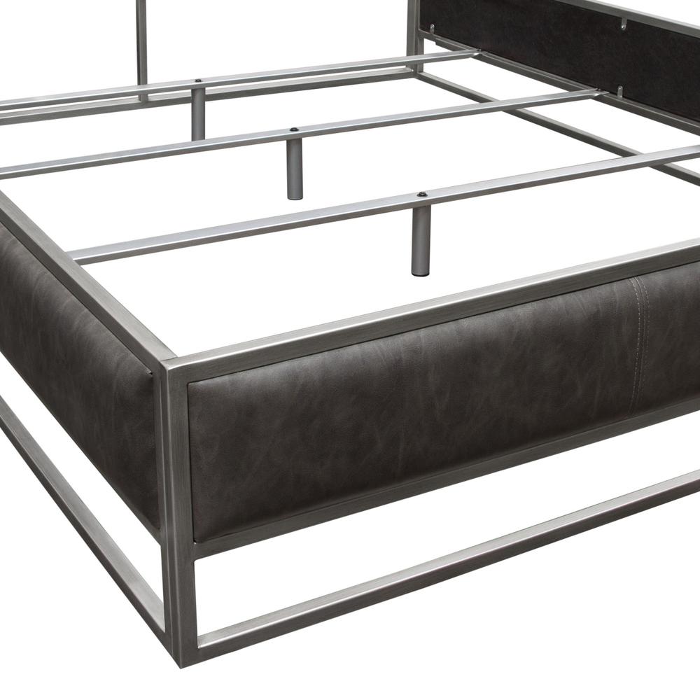 Empire Eastern King Bed in Grey PU with Hand brushed Silver Metal Frame. Picture 2