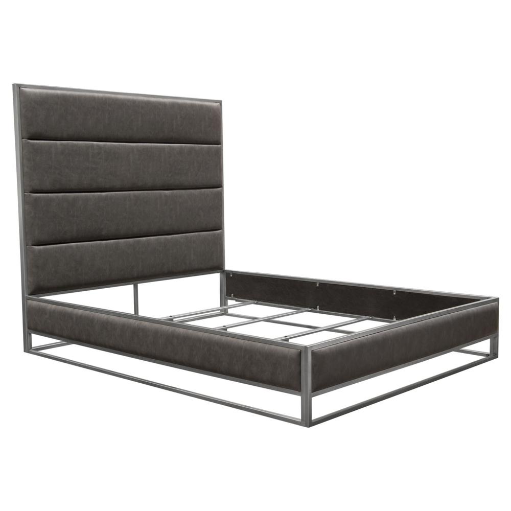 Empire Eastern King Bed in Grey PU with Hand brushed Silver Metal Frame. Picture 15