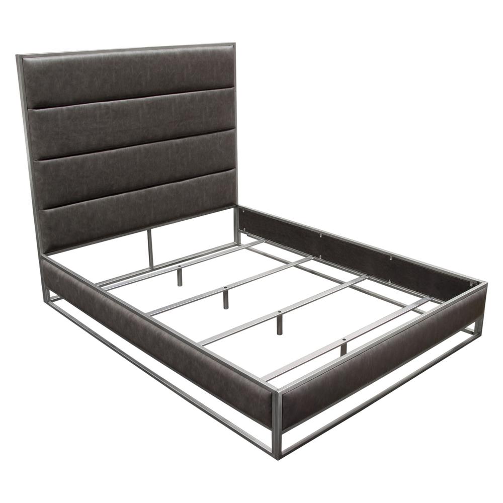 Empire Eastern King Bed in Grey PU with Hand brushed Silver Metal Frame. Picture 8