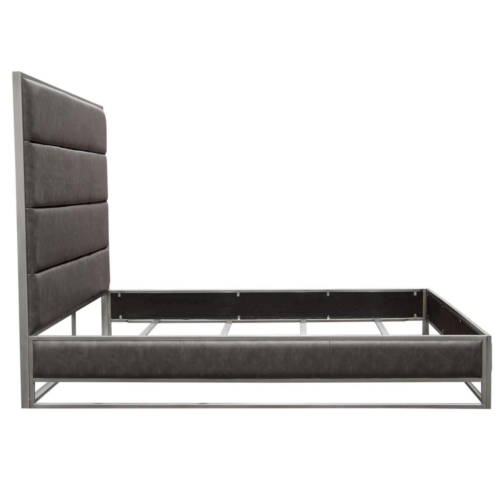 Empire Eastern King Bed in Grey PU with Hand brushed Silver Metal Frame. Picture 4