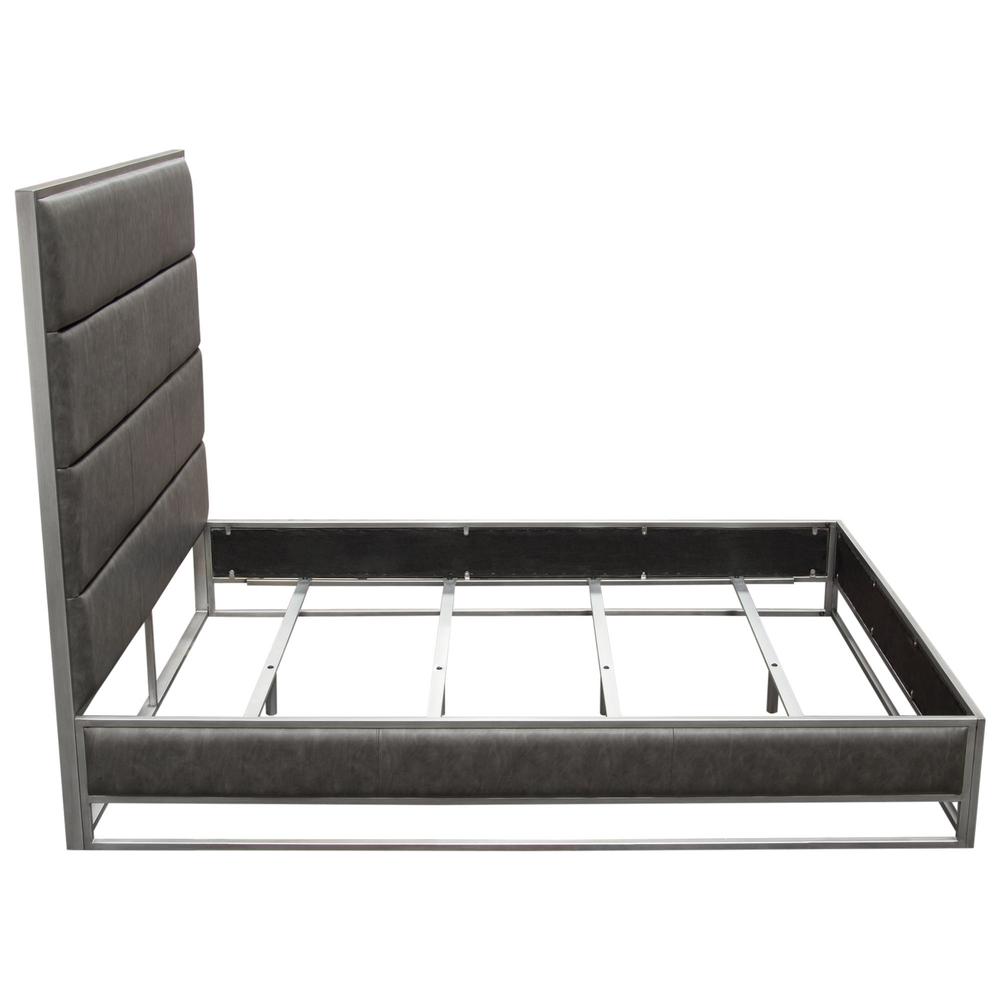 Empire Eastern King Bed in Grey PU with Hand brushed Silver Metal Frame. Picture 3