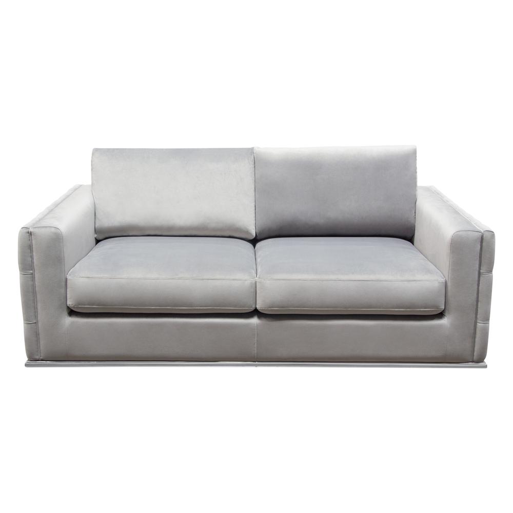 Envy Loveseat in Platinum Grey Velvet with Tufted Outside Detail and Silver Metal Trim by Diamond Sofa. Picture 3
